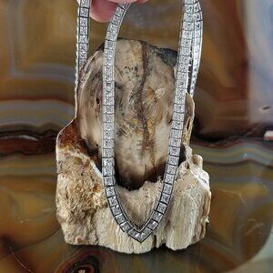 CRISLU Sterling Silver Princess Cut CZ Tennis Necklace